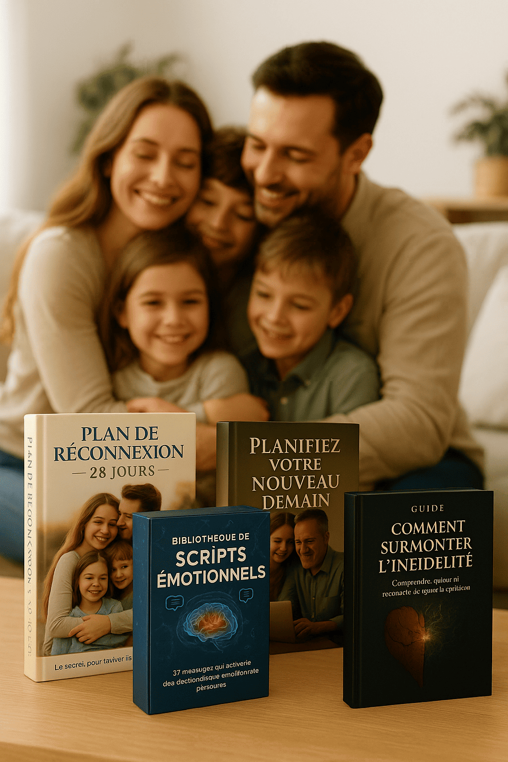 Famille réunie avec les produits